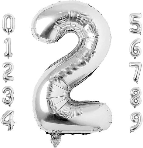 40 Inch Large Silver Number 2 Balloon Extra Big Size Jumbo Digit Mylar Foil Helium Balloons for Birthday Party Celebration Decorations Graduations Wedding Anniversary Baby Shower Supplies Engagement in Kuwait