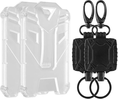 2 Pack Hard Plastic ID Badge Holder with Retractable Lanyard | Heavy Duty Retractable Keychain, Badge Holder Retractable Clip and Lanyards for ID Badges | Work ID Badge Reel with Flexible Wire in Kuwait