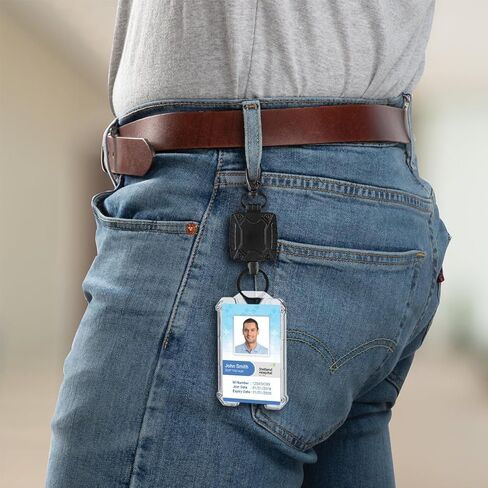 2 Pack Hard Plastic ID Badge Holder with Retractable Lanyard | Heavy Duty Retractable Keychain, Badge Holder Retractable Clip and Lanyards for ID Badges | Work ID Badge Reel with Flexible Wire in Kuwait
