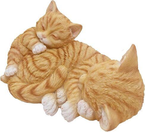 Sleeping Orange Tabbies Mother Cat Garden Statue Decor, Resin Realistic Cat Sculptures Gift for Cat Lovers, Pet Memorial Stones for Loss of Cat, Kitty Figurine Art Decoration for Indoor Outdoor Home in Saudi Arabia