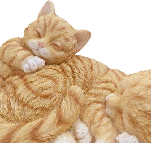 Sleeping Orange Tabbies Mother Cat Garden Statue Decor, Resin Realistic Cat Sculptures Gift for Cat Lovers, Pet Memorial Stones for Loss of Cat, Kitty Figurine Art Decoration for Indoor Outdoor Home in Saudi Arabia