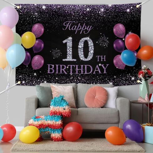 لافتة عيد ميلاد Joyky Happy التاسعة عشرة ، زخارف حفلة عيد ميلاد الأرجواني 19 in Saudi Arabia