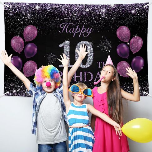 لافتة عيد ميلاد Joyky Happy التاسعة عشرة ، زخارف حفلة عيد ميلاد الأرجواني 19 in Saudi Arabia