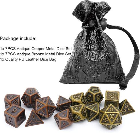 Haxtec Pirate Metal DND Dice Set D&D Dungeons and Dragons TTRPG Games (2 Pack-Antique Iron & Bronze) in Kuwait