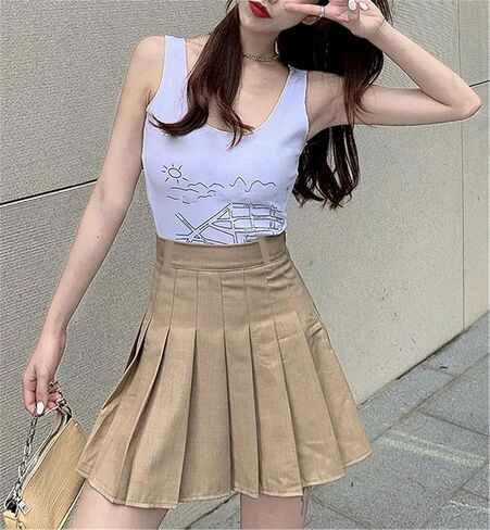 SANGTREE Women's High Waisted Pleated Skater Tennis School A-Line Skirt Uniform Skirts with Lining Shorts Black US 4XL in Saudi Arabia