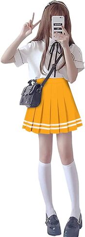 SANGTREE Women's High Waisted Pleated Skater Tennis School A-Line Skirt Uniform Skirts with Lining Shorts Black US 4XL in Kuwait