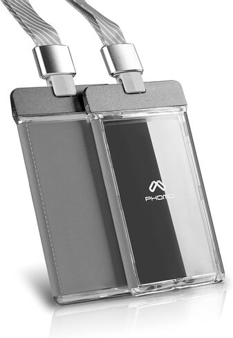 Phomo Aluminum ID Badge Holder/Wallet with Metal Clip and Badge Lanyard, Heavy Duty Vertical Transparent Hard Acrylic ID Card Holder. (Holds 1to 3 Cards) (Black, 1-pcs) in Kuwait