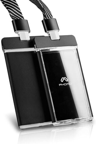 Phomo Aluminum ID Badge Holder/Wallet with Metal Clip and Badge Lanyard, Heavy Duty Vertical Transparent Hard Acrylic ID Card Holder. (Holds 1to 3 Cards) (Black, 1-pcs) in Saudi Arabia