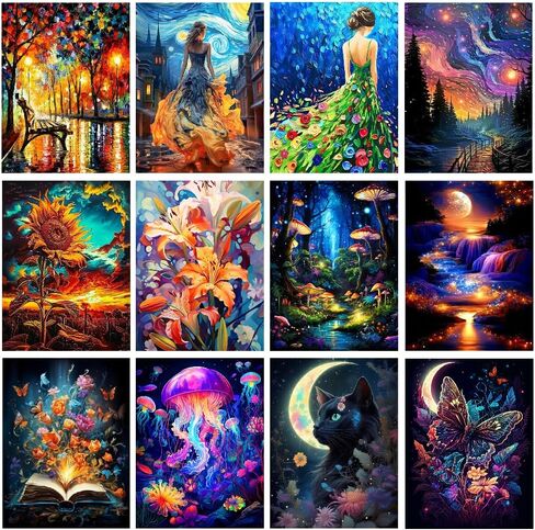 Elariontha 12 Pack Pack Diamond Painting Kits للبالغين ، ونساء Lady Diamond Paints Kits للمبتدئين ، و Flower Magic Book Kits ، و 5 D Night Moon Diamonds Bainking12x16inch (Style-3) in Saudi Arabia