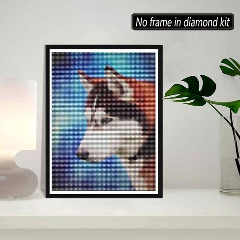 SKRYUIE 5D Diamond Painting Husky Dog Full of Love Full Drill by Number Kits, DIY Rhinestone Pasted Paint with Diamond Set Arts Craft Decorations (12x16inch) in Saudi Arabia