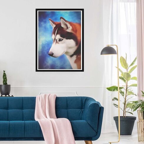 SKRYUIE 5D Diamond Painting Husky Dog Full of Love Full Drill by Number Kits, DIY Rhinestone Pasted Paint with Diamond Set Arts Craft Decorations (12x16inch) in Saudi Arabia