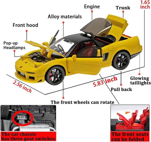 Toy Cars Compatible for 1990 NSX NA1 1/32 Metal Model Car Pull Back Car Toys with Light and Sound Toys Car Collectible Model for Children Ag0 3 + Year Old (Yellow) in Saudi Arabia