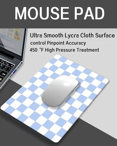 Mouse Pad, Non-Slip Rubber Base, Durable Desk Accessory for Office, Laptop, Gaming, and Home Decor, Cute Mouse Pad for Women, Teens(Blue Checkerboard) in Saudi Arabia
