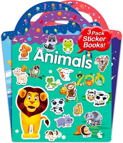 Reusable Sticker Book for Toddlers 2-4 Years, 3 Pack Toddler Sticker Books with 102 PCS Restickable Stickers, Travel Activity Craft Study Toys, Birthday Gift for Kids, Boys, Girls Aged 1-3, 3-5 in Saudi Arabia