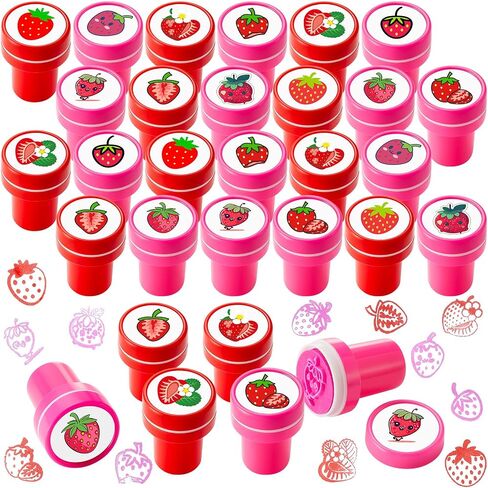 24 PCS Fastrawberry Party Favors Berry First Birthday Party Party Favors Strawberry Mini Stamps for Kids Self Ink Stampers مع 12 تصميمًا للهدية لتوريد المدرسة in Kuwait