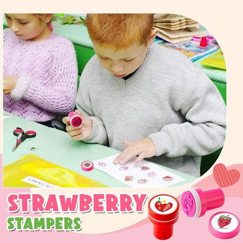 24 PCS Fastrawberry Party Favors Berry First Birthday Party Party Favors Strawberry Mini Stamps for Kids Self Ink Stampers مع 12 تصميمًا للهدية لتوريد المدرسة in Kuwait
