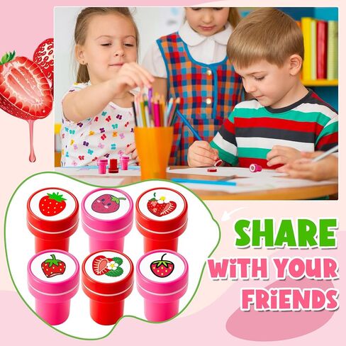 24 PCS Fastrawberry Party Favors Berry First Birthday Party Party Favors Strawberry Mini Stamps for Kids Self Ink Stampers مع 12 تصميمًا للهدية لتوريد المدرسة in Kuwait