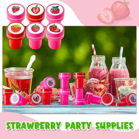 24 PCS Fastrawberry Party Favors Berry First Birthday Party Party Favors Strawberry Mini Stamps for Kids Self Ink Stampers مع 12 تصميمًا للهدية لتوريد المدرسة in Kuwait