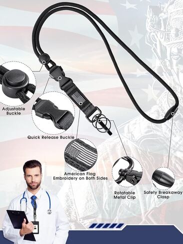 ID Badge Holder with Lanyard - Heavy Duty USA Flag Breakaway Lanyard, PU Leather Vertical Card Holder with 1 Clear ID Card Window 2 Card Slots, Neck Key Lanyard for Men in Kuwait