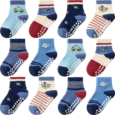 Baby Toddle Socks Grip Non Slip Boys Girls Cotton 12 Pack for 6-12 Months Kids Ankle Cute Socks 6M-7Years in Saudi Arabia