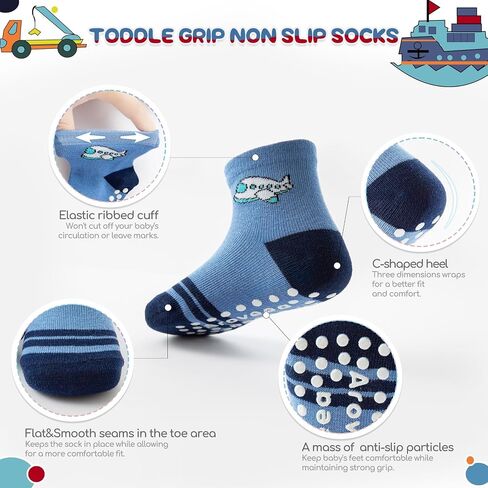 Baby Toddle Socks Grip Non Slip Boys Girls Cotton 12 Pack for 6-12 Months Kids Ankle Cute Socks 6M-7Years in Saudi Arabia