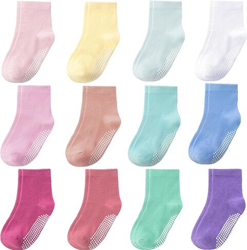 Baby Toddle Socks Grip Non Slip Boys Girls Cotton 12 Pack for 6-12 Months Kids Ankle Cute Socks 6M-7Years in Saudi Arabia