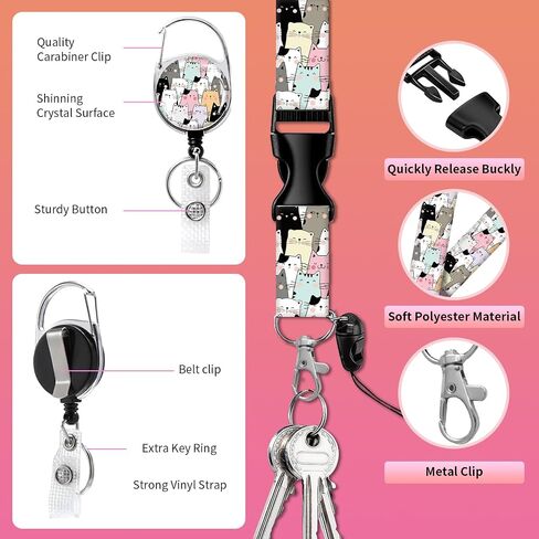 Id Badge Holder with Lanyard,Retractable Badge Holders Reels,Breakaway Lanyards for ID Badges,Cute Fashion Key Chain Keychains,Badge Clips for School Office(Cute Skull Flower) in Saudi Arabia