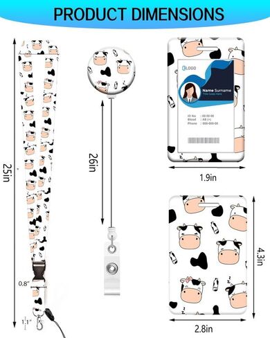 ID Badge Holder with Retractable and Detachable Lanyard, Cute Badge Reel Breakaway Lanyard with Carabiner Clip for Women, Teachers, Nurses, Students, Perfect Work and Office(Black White Cow) in Saudi Arabia