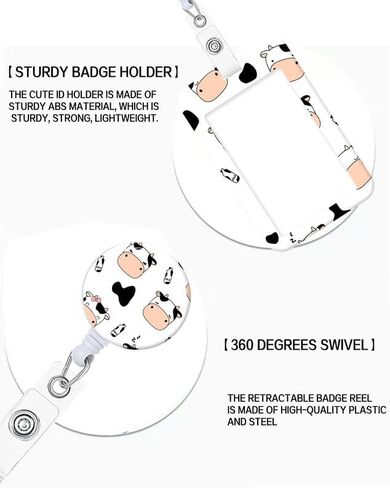 ID Badge Holder with Retractable and Detachable Lanyard, Cute Badge Reel Breakaway Lanyard with Carabiner Clip for Women, Teachers, Nurses, Students, Perfect Work and Office(Black White Cow) in Saudi Arabia