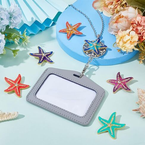 SUNNYCLUE 1 Box 6 Style ID Badge Lanyard Cute Women Badge Holder Enamel Starfish Fancy Snap Button Lanyard Necklace Breakaway Teacher Name Tag Lanyards Stainless Steel Lanyard Chain for Badge Holders in Saudi Arabia