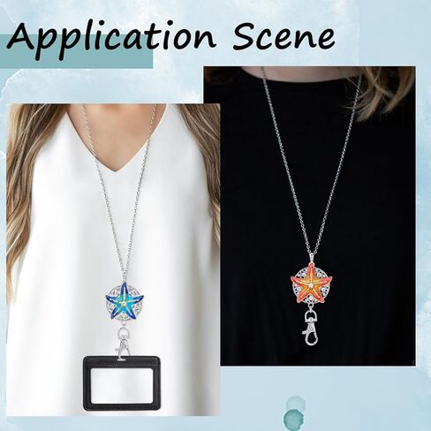 SUNNYCLUE 1 Box 6 Style ID Badge Lanyard Cute Women Badge Holder Enamel Starfish Fancy Snap Button Lanyard Necklace Breakaway Teacher Name Tag Lanyards Stainless Steel Lanyard Chain for Badge Holders in Saudi Arabia