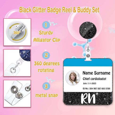 RN BADGE Buddy and Badge Cenly Set أفقي PCT Card Card حامل الأرجواني أكريليك بريق شارة رفاق التمريض. in Kuwait