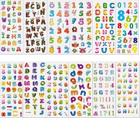 Letters Numbers Stickers for Kids, 24 Sheets 600+ 3D Puffy Numbers and Alphabet Stickers for Toddler Craft Scrapbooking Preschool Reward Goody Bag Stuffers Birthday Gifts in Saudi Arabia