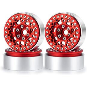 Rclions 1.9inch Beadlock Wheels Aluminium Rims for SCX10 SCX10 II 90046 SCX10 III AXI03007 TRX4 1/10th RC Crawler Truck Car (Silver)