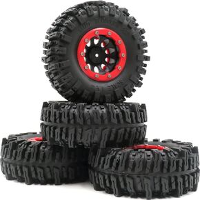 hobbysoul 4pcs RC 2.2 Mud Slingers Tires Soft Sticky Tyers Height 124mm & 2.2 Beadlock Wheels Rim Hex 12mm for RC Crawlers Truck Upgrade