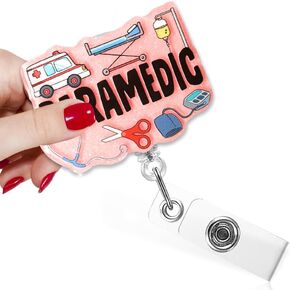 TOUNER Paramedic Funny Badge Reel with Glitter, Badge Holder with 360 Swivel Alligator Clip for First Responder, Valentine Birthday Gifts for ER Nurse Doctor Nursing Student EMT, Nurses Week Gifts
