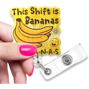 This Shift is Bananas Funny Glitter Badge Reel, Retractable Nurse ID Office Work Card, Cute Banana Badge Reel for Doctors, Nurses, Night Shift Worke, Medical Assistants, Teachers