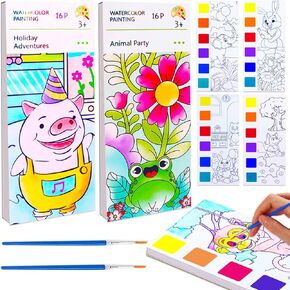 BAOXUE Water Color Paint Sets for Kids, Paint With Water Books for toddlers Ages 4-8, Pocket Watercolor Painting Book, Arts and Crafts Kit for Girls Boys Watercolor Coloring book with Brush