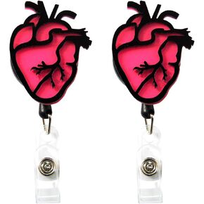 Heart Nurse Badge Reels Retractable Medical Doctor ID Badge Holder Belt Clip 2 Pack