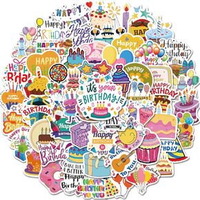 100Pcs Happy Birthday Stickers for Kids Teens Vinyl Waterproof Cartoon Birthday Party Stickers Kawaii Happy Birthday Decals Gift for Cups Laptop Hydroflask Water Bottles Journaling