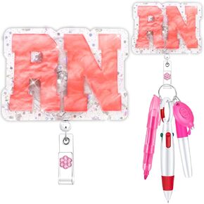 5 Pcs RN Nurse Badge Accessories Nurse Pen Set Double Layer Shiny Id Badge Holder Set for RN Nurses (Purple)