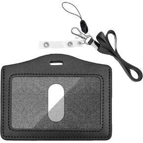 Horizontal Soft Badge Holder, Life-Mate ID Badge Holder with 3 in 1 Nylon Lanyard in Black