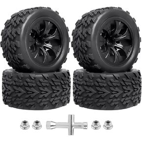 2.8" 12mm Hex RC Wheels and Tires w/Foam 1/10 Scale RC Monster Truck Replacement for Traxxas Stampede Rustler 2WD VXL Hoss 4x4 Redcat Volcano Epx Blackout XTE Pre-Glued, 4pcs