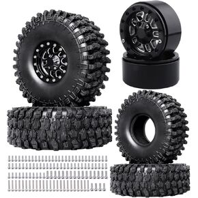 1.9 Beadlock Wheels & Mud Tires 4.7 Inch OD 1/10 Crawler for Traxxas TRX4 Axial SCX10 Wraith Redcat Gen8(Black)