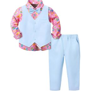 A&J DESIGN Baby Toddler Boys Gentleman Suit Set, 3pcs Outfits Shirts & Vest & Pants