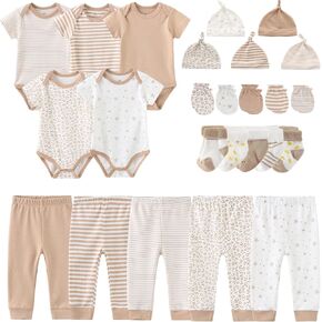 MAMIMAKA Newborn Layette Gift Set Bodysuits Pants for Baby Girl and Boy 24 Piece 100% Cotton Essentials and Accessories