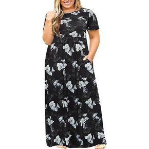 Kancystore Women's Short Sleeve Plus Size Maxi Dress with Pockets Loose Casual Summer Dresses