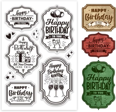 GLOBLELAND Birthday Vintage Labels Clear Stamp for Card Making, Birthday Party Greetings Tags, Silicone Clear Stamp Seal, DIY Scrapbooking Journal Album Decor in Kuwait