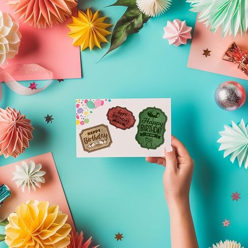 GLOBLELAND Birthday Vintage Labels Clear Stamp for Card Making, Birthday Party Greetings Tags, Silicone Clear Stamp Seal, DIY Scrapbooking Journal Album Decor in Kuwait