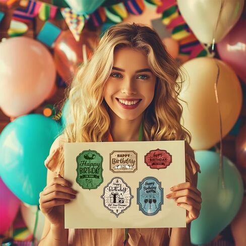 GLOBLELAND Birthday Vintage Labels Clear Stamp for Card Making, Birthday Party Greetings Tags, Silicone Clear Stamp Seal, DIY Scrapbooking Journal Album Decor in Kuwait